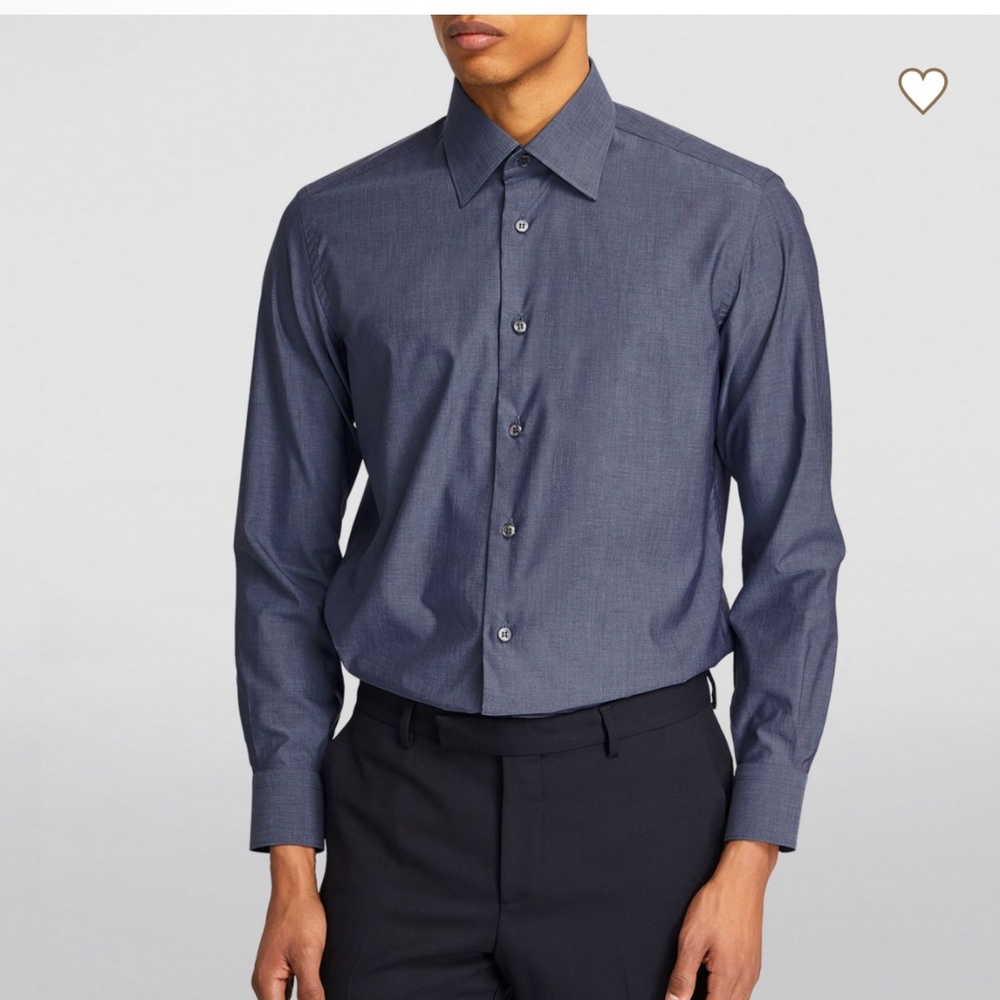 NWOT Brioni Men's Ventiquattro 100% Cotton Dress Shirt - Blue-grey - Size 41/16